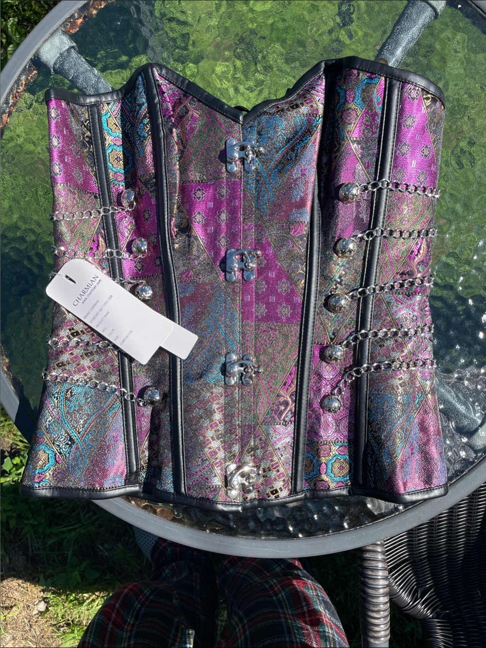 Purple Brocade Corset Vest with Chain Accents